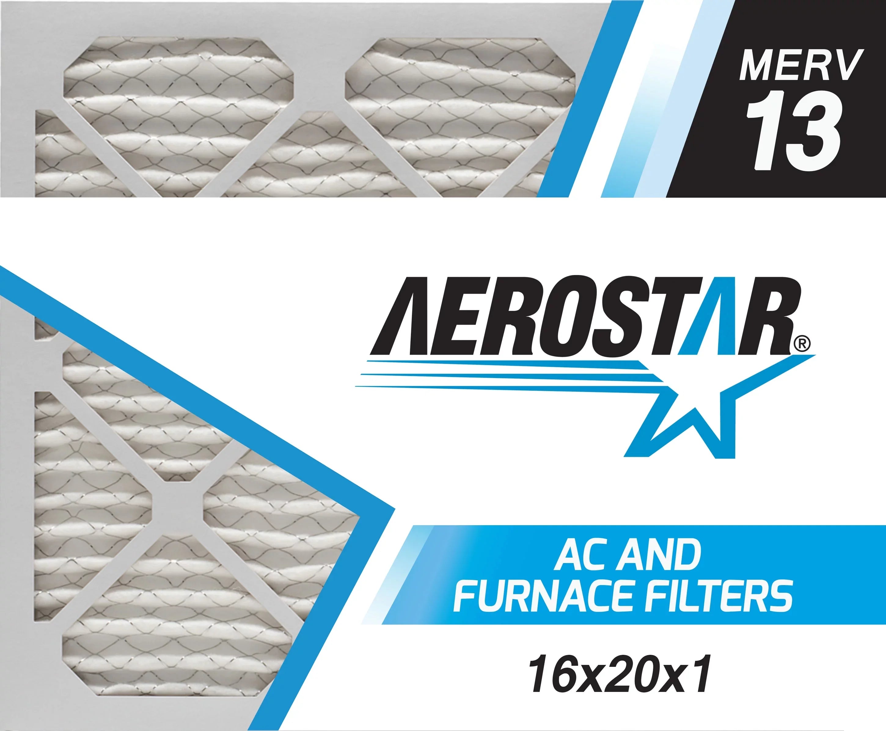 MERV Furnace 4 Air Pleated Air Filter, 13 Pack Aerostar Filter, AC 16x20x1