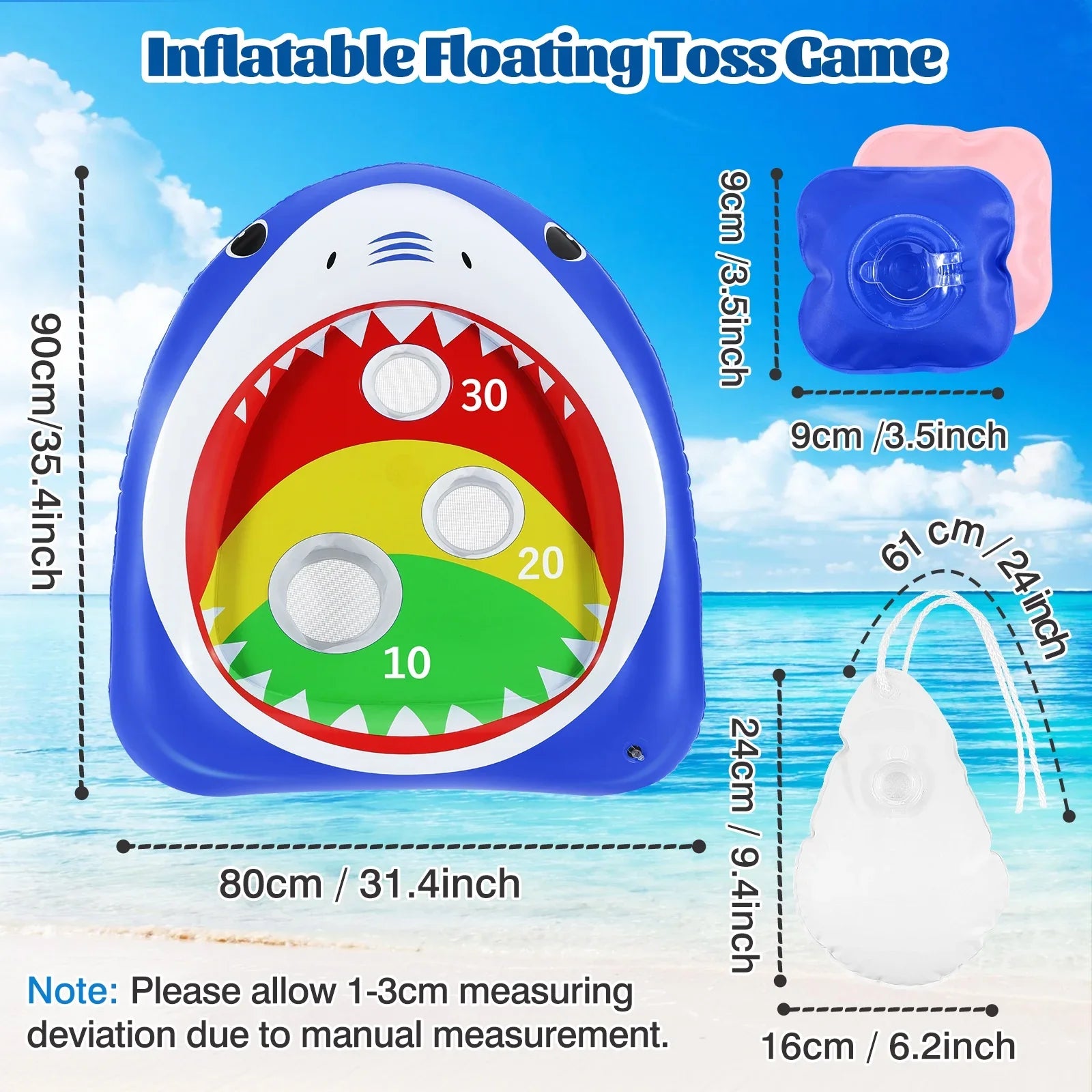 Pool Toy Kids Carnival, MoKo Toss Family 8 Shark Ring Games for Party Inflatable Floating Blue Summer Sandbag, Toys Adults Water with