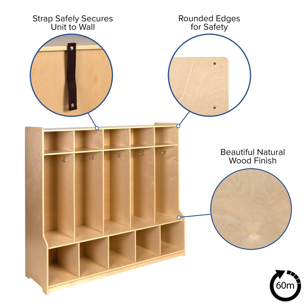 Bench, 5 Wood Oliver School Storage + Cubbies Hook and Coat Section Emma Locker with Organizer