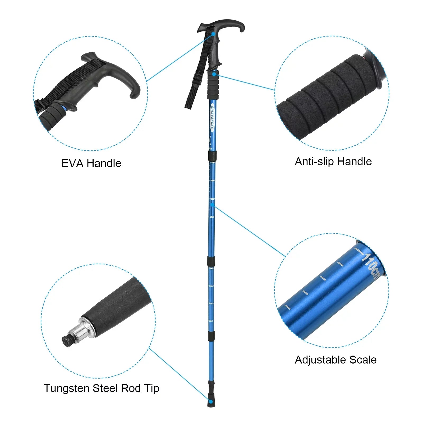 Hiking Telescopic Collapsible Handle, Poles Blue 43 Trekking Pole Uxcell T Inch