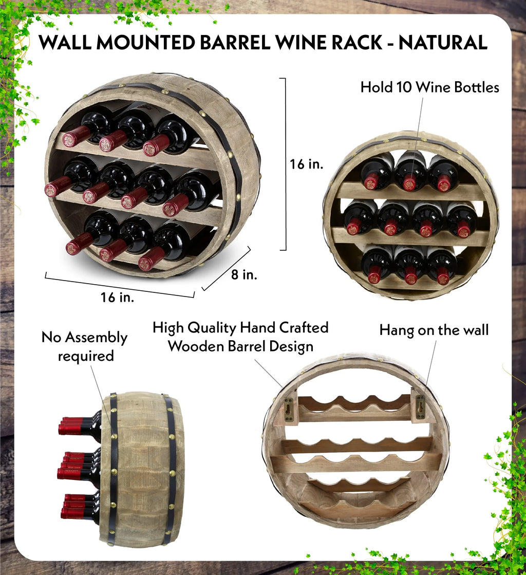 Natural Global Mounted Barrell Wine Wall Wood Cota Rack