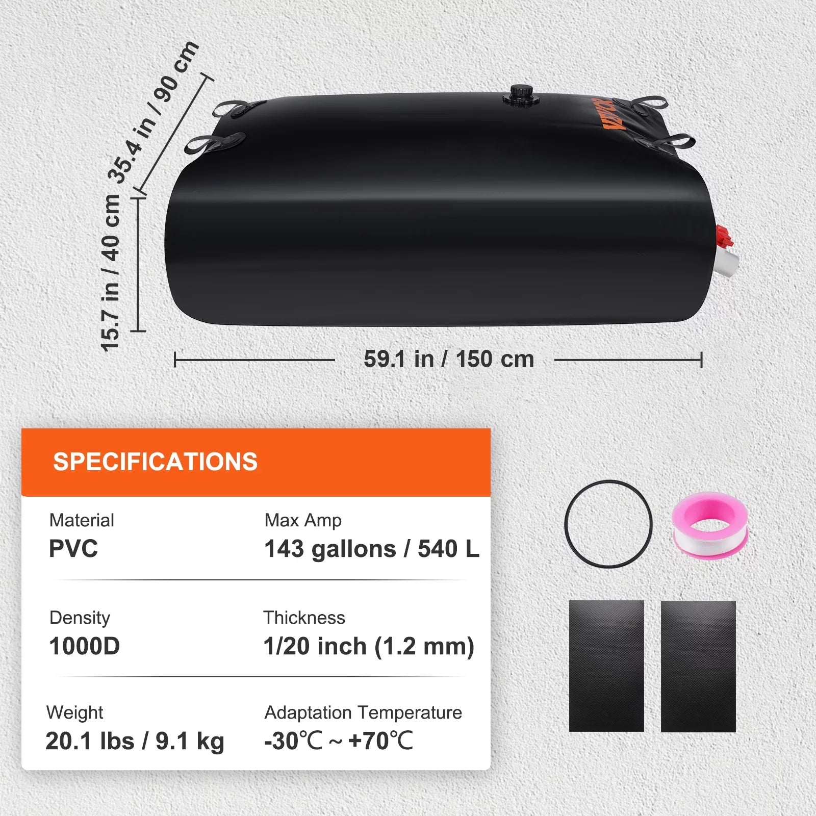 Bag,143 Kit,Water Water Storage Portable BENTISM Water Gallon Including Overflow Rainwater and PVC Capacity Large Bladder Storage Bladder Containers,1000D Spigots Tank Water