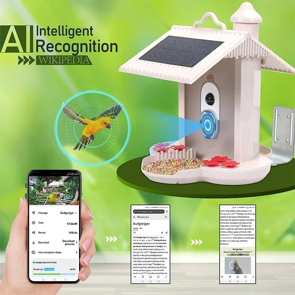 Bird 1080P Smart Auto Bird Species Detection Feeder Real-time IP65 Cards AI Identify and TF Notification Capture Bird Video 128G Motion Waterproof Camera WIFI