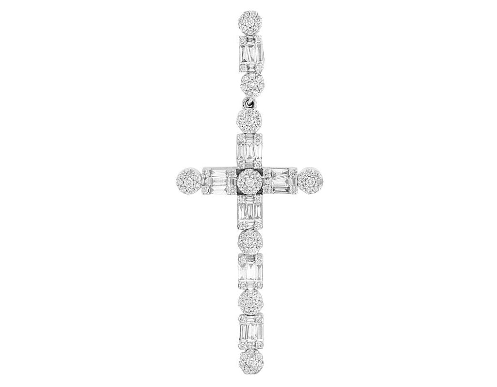 2" Diamond Unisex 10K White Gold Baguette 1.2CT Real Cluster Cross Flower
