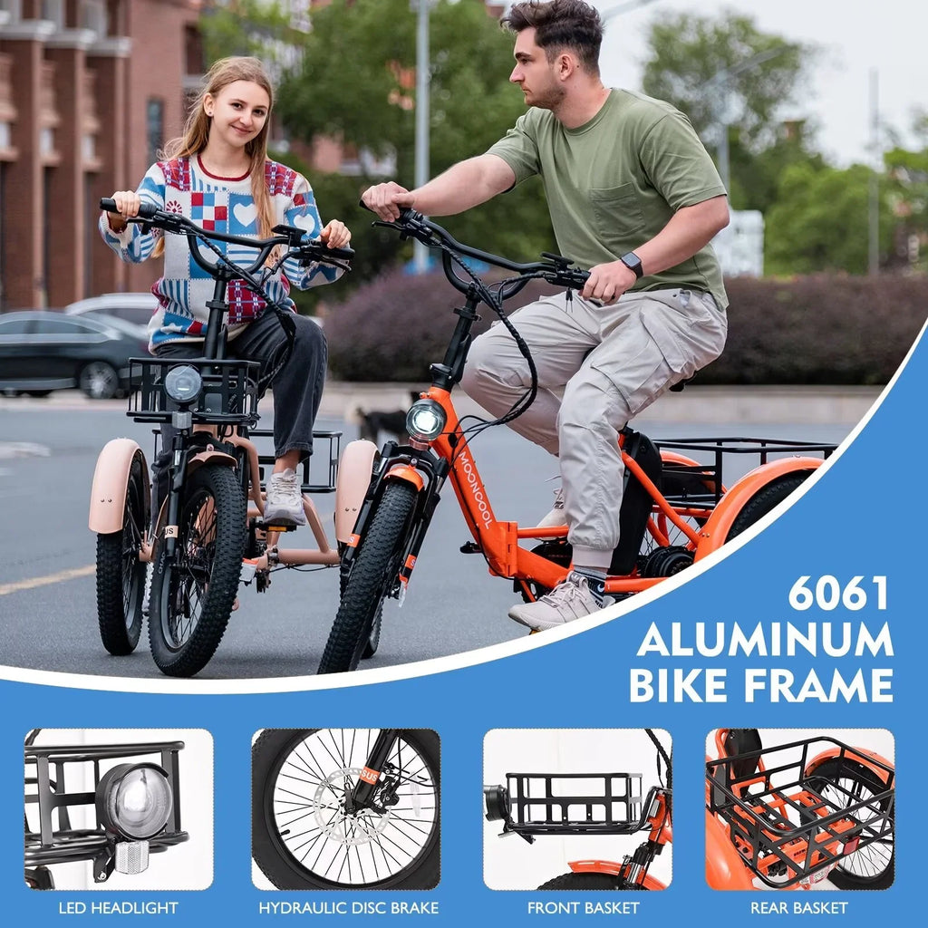 Bikes, 3 Tire MOPHOTO Women, Men Motorized Electric 48V for Folding Step-Thru Tricycle Tricycle Electric Wheel Electric Senior, 14.5Ah 1-Speed for Fat 20" Electric Adult, 16MPH Trike 500W