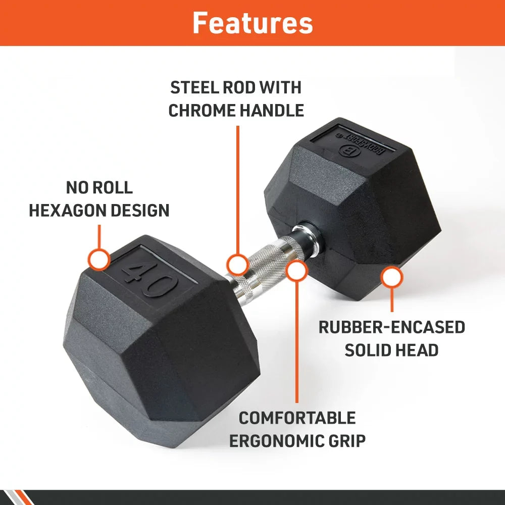 '- Encased Black/Metal - Dumbbell - Hex Rubber of Body Pounds Set 20 Two Sport