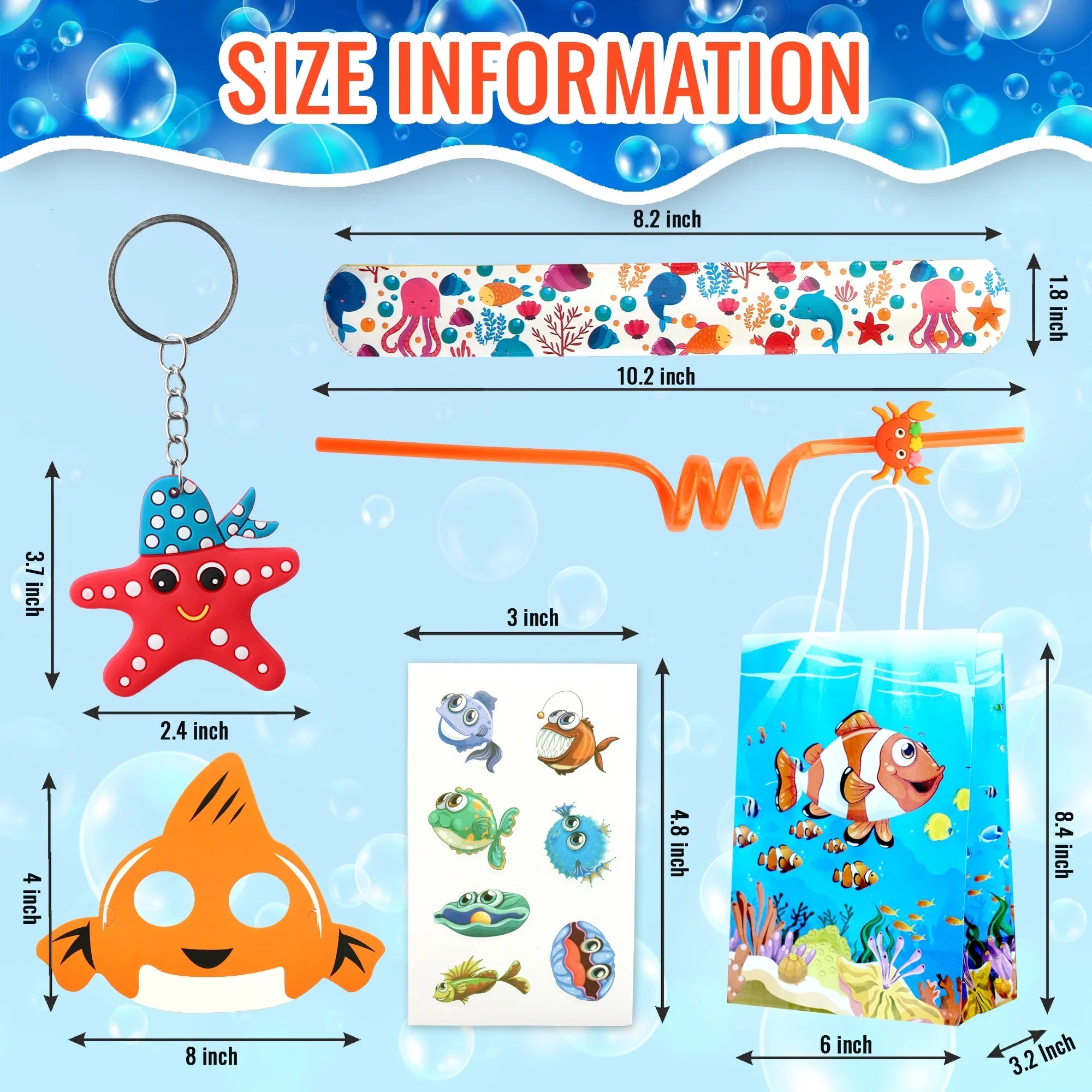 Keychain The Party Style Supply Sea Birthday The Kids Animal Ocean Pcs Stickers party Sea Bags 72 12 Set For Favors, of Under Treat Straw Under Mask