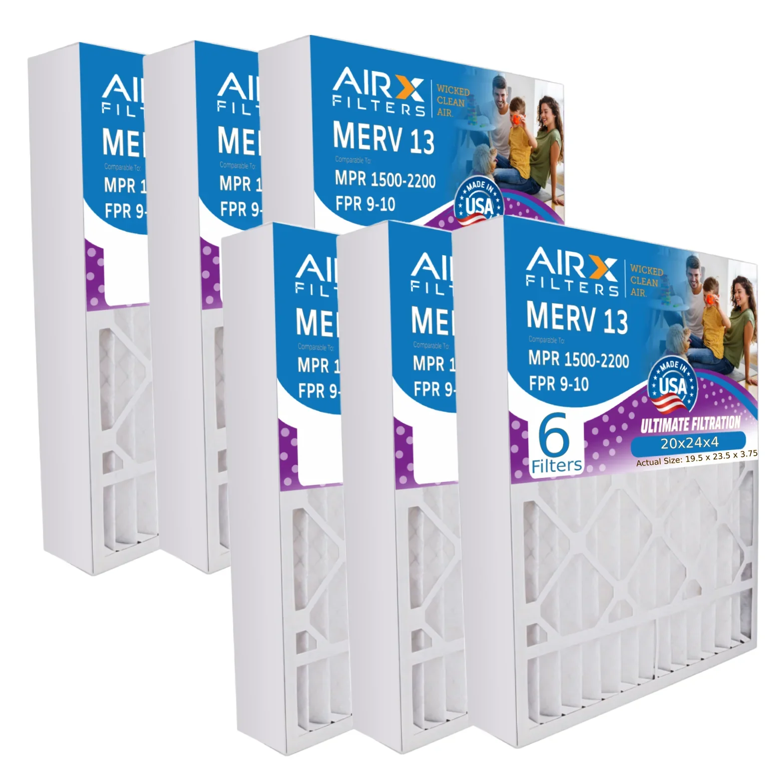 Conditioner 20x24x4 AC AIRX Pack 6 FILTERS 20x24x4 Furnace Filter AIR. by WICKED USA Air Comparable Premium - 2200 MPR Filter Electrostatic 13 9 Air Filters & Pleated MERV CLEAN 1500 HVAC FPR to Made
