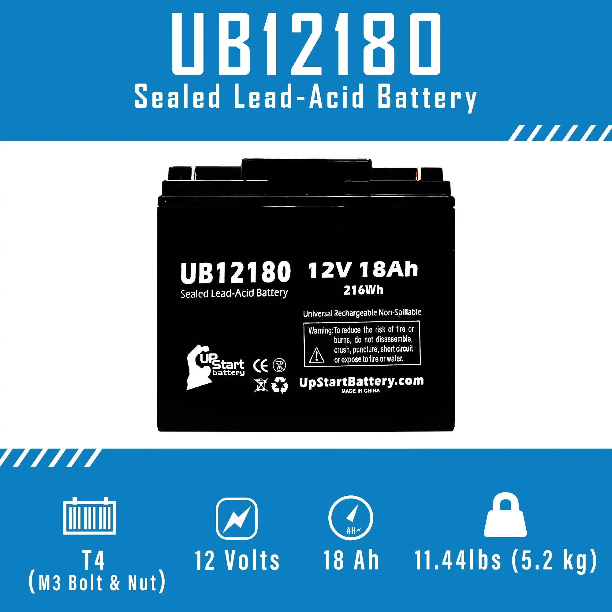 Sealed Battery Eagle 3x CF12V18 18Ah, 18000mAh, Lead Universal (12V, AGM, UB12180 Pitcher SLA) Replacement T4 - Acid Compatible Battery Terminal, Pack -