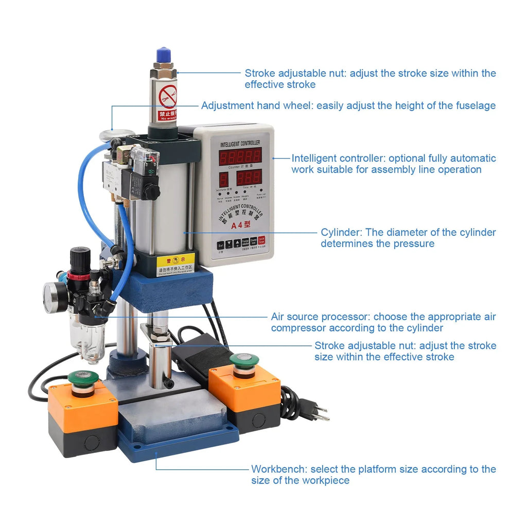 Punch Punching Machine Digital Press Machine, Wuzstar Double Desktop 440lbs Pneumatic Control Press