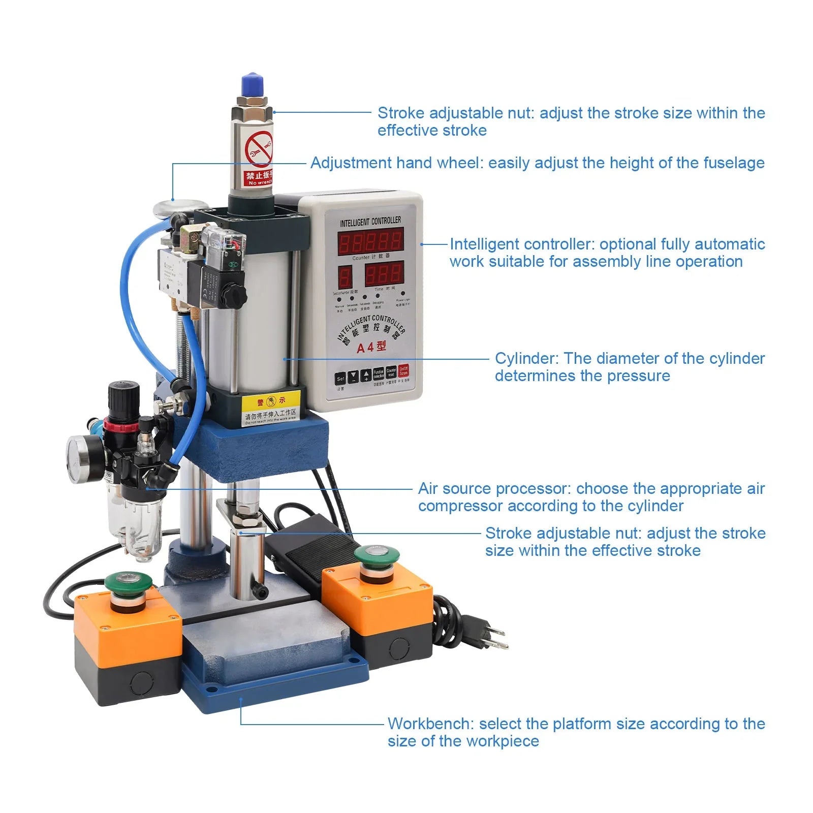 Punch Punching Machine Digital Press Machine, Wuzstar Double Desktop 440lbs Pneumatic Control Press