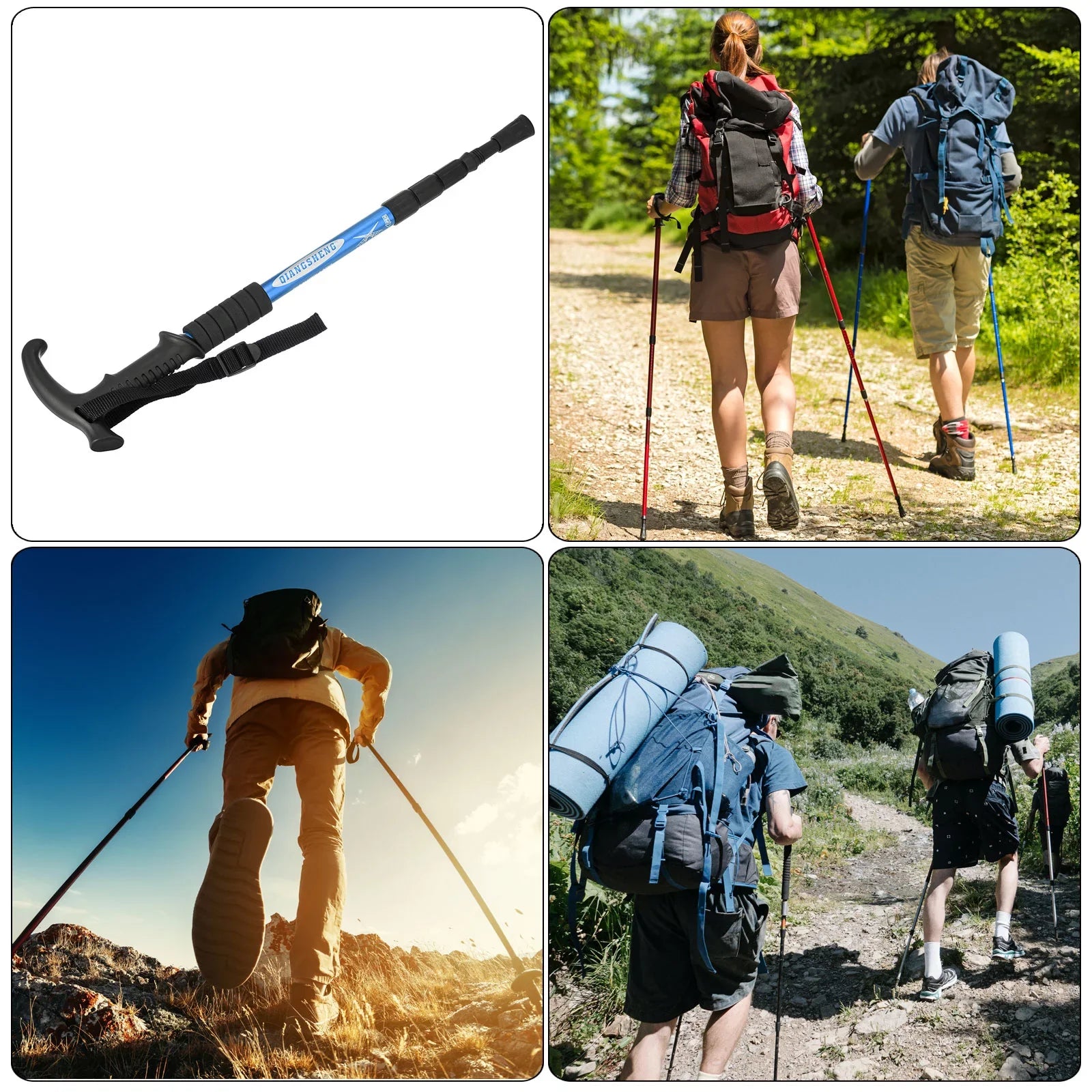 Hiking Telescopic Collapsible Handle, Poles Blue 43 Trekking Pole Uxcell T Inch