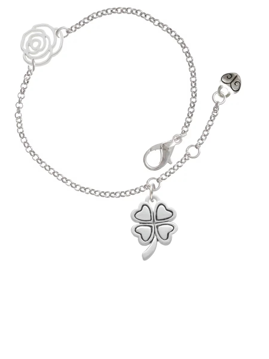 Silver-tone Link Rose Jewelry Delight Antiqued 6.25"+1.75" Extender Silvertone Chain Bracelet, Clover Four Leaf