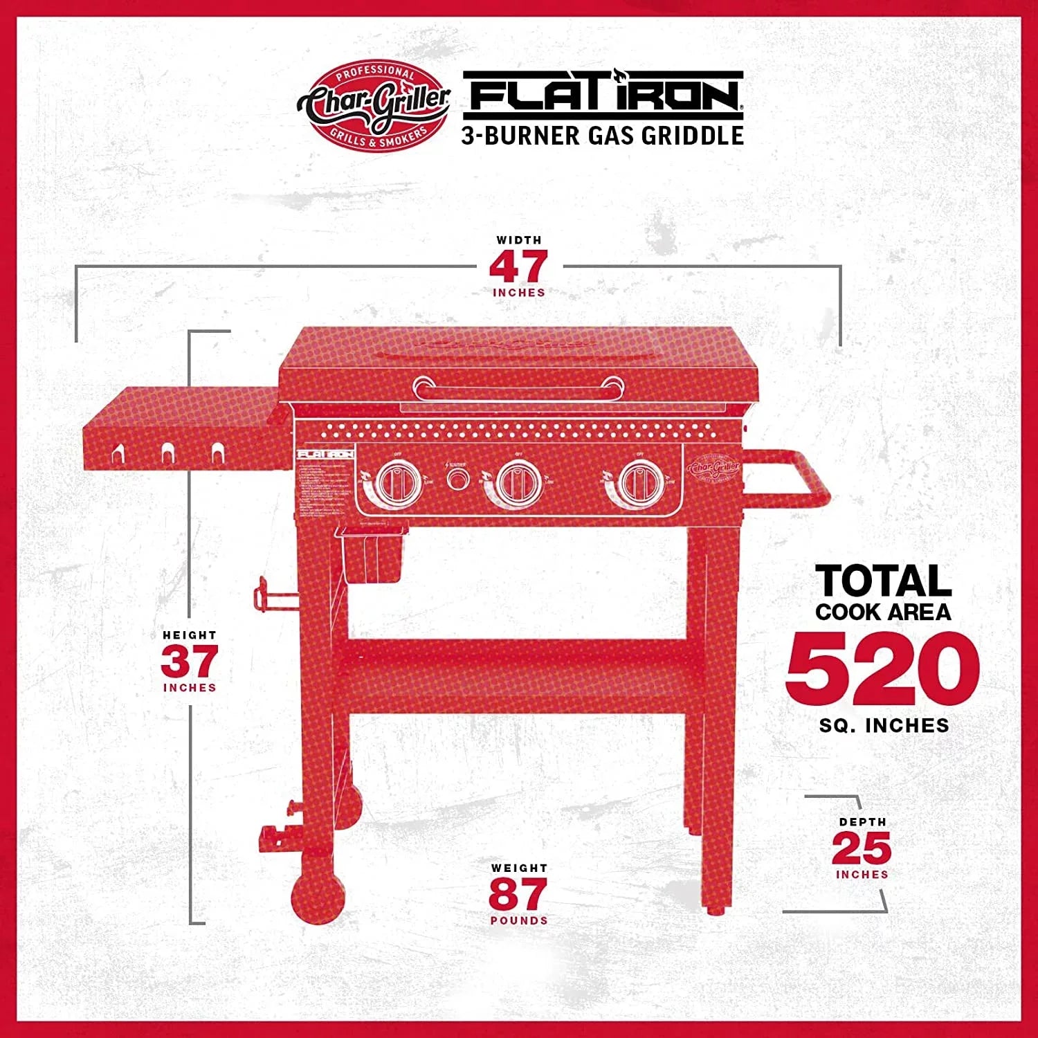 Char-Griller Griddle 3 Burner Flat Iron
