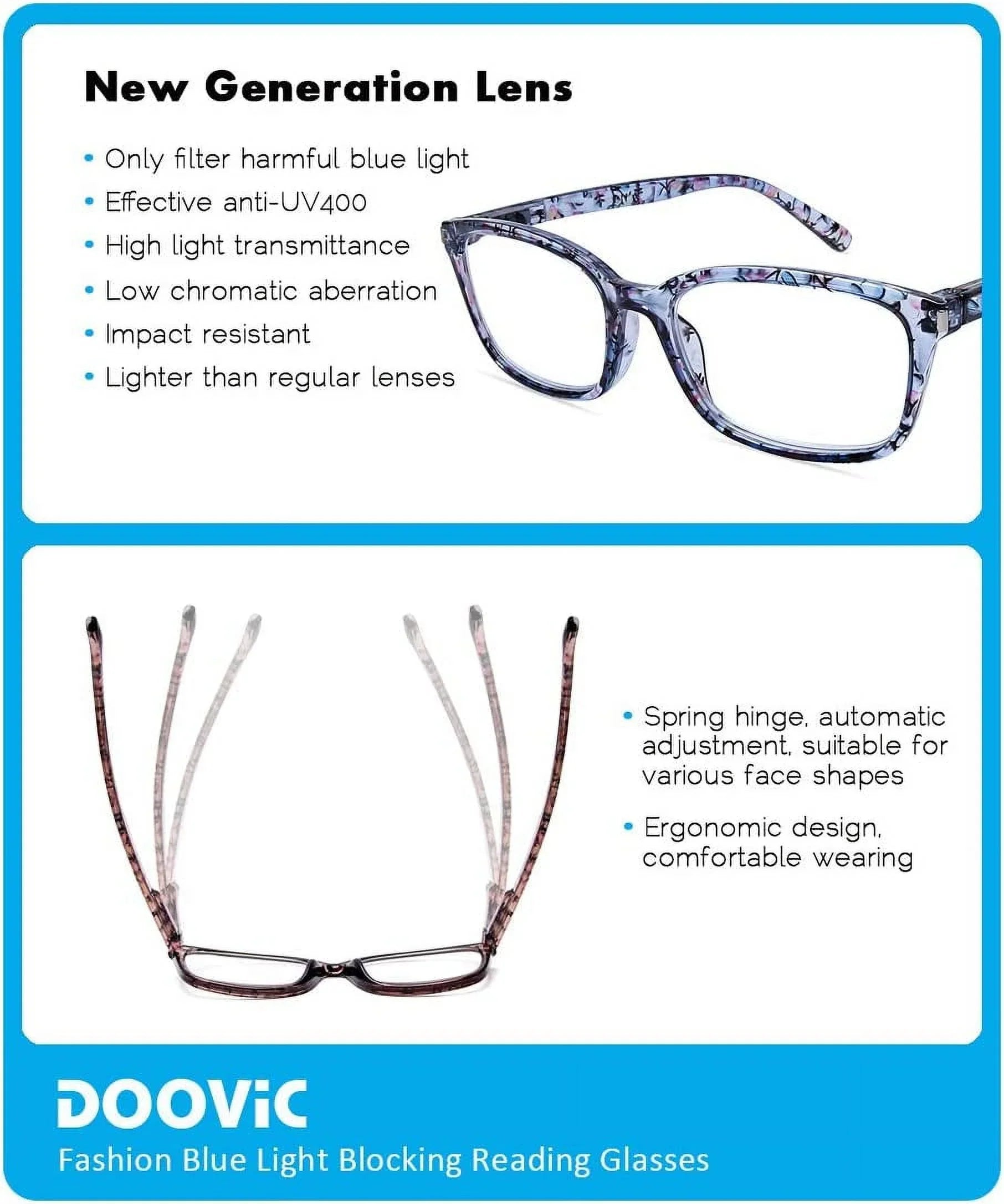 Anti Hinge for Glasses Reading Pack Readers 4 Eyestrain Computer 1.50 Stylish Light Strength Blocking Blue DOOViC Spring Women