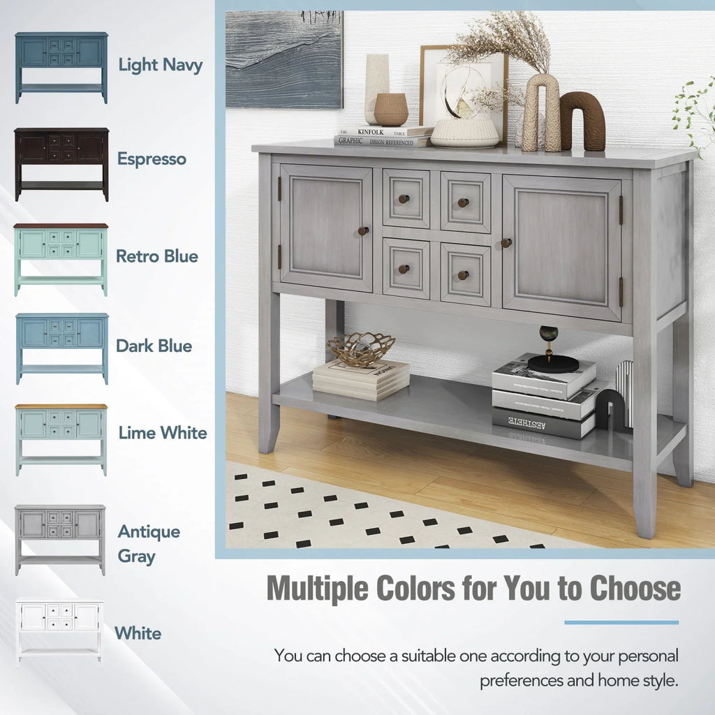 Rooms Small Console (Espresso and Four Drawers Shelf Cambridge Storage OLD with Bottom Ample and Vintage Entrances WF190263AAP) Table for Living TREXM Kitchens Series SKU