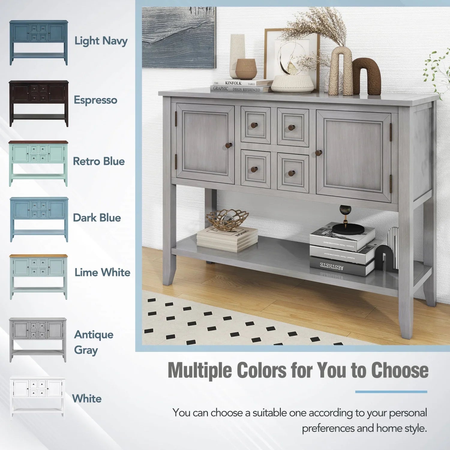 Rooms Small Console (Espresso and Four Drawers Shelf Cambridge Storage OLD with Bottom Ample and Vintage Entrances WF190263AAP) Table for Living TREXM Kitchens Series SKU