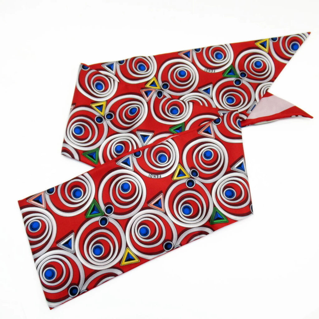 Rappy Pre-Owned Red Silk FENDI 100% Multicolor Scarf Ribbon Maxi (Good)