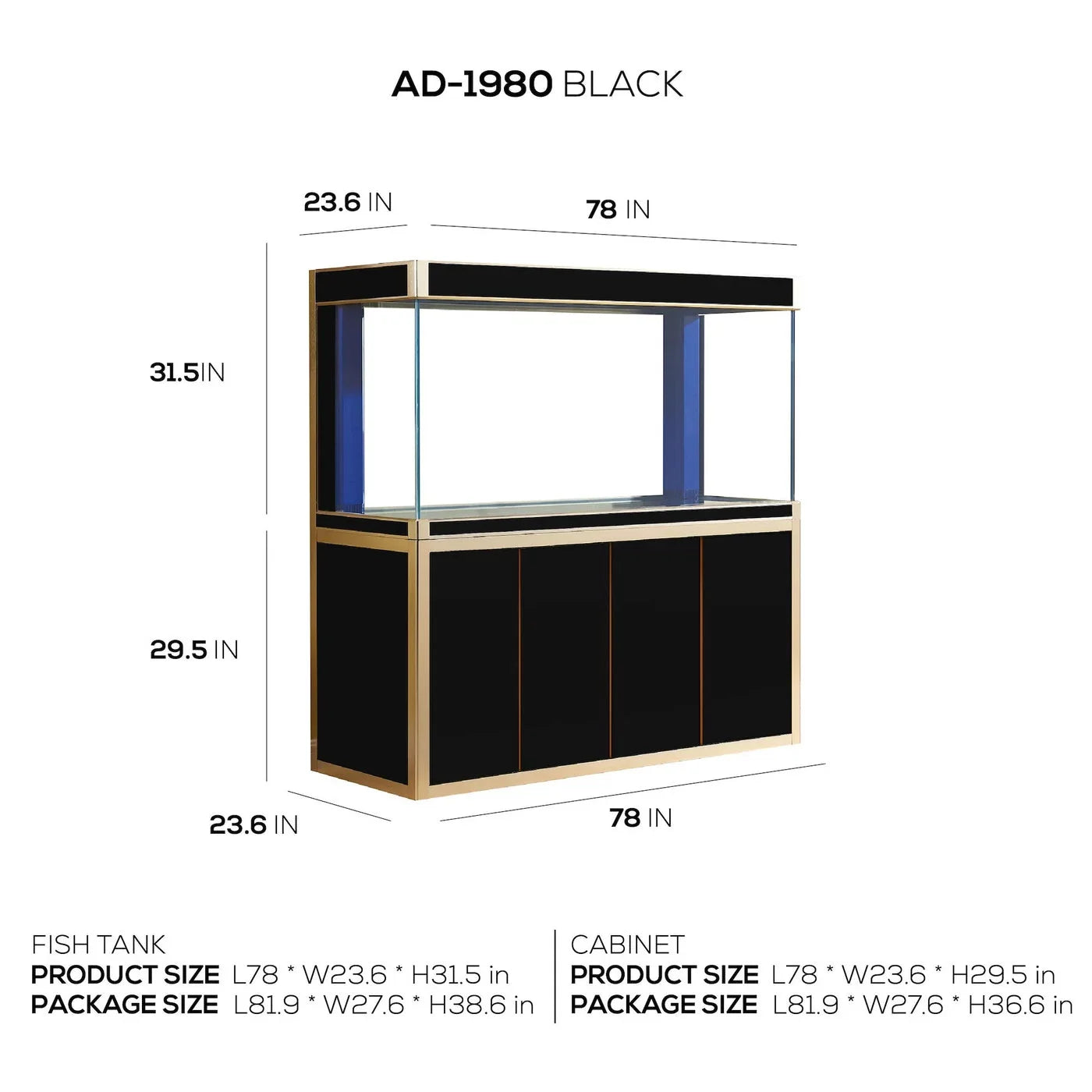 and Glass Gallon All-in-one Aquarium Black Gold Tempered 250 Aqua Dream