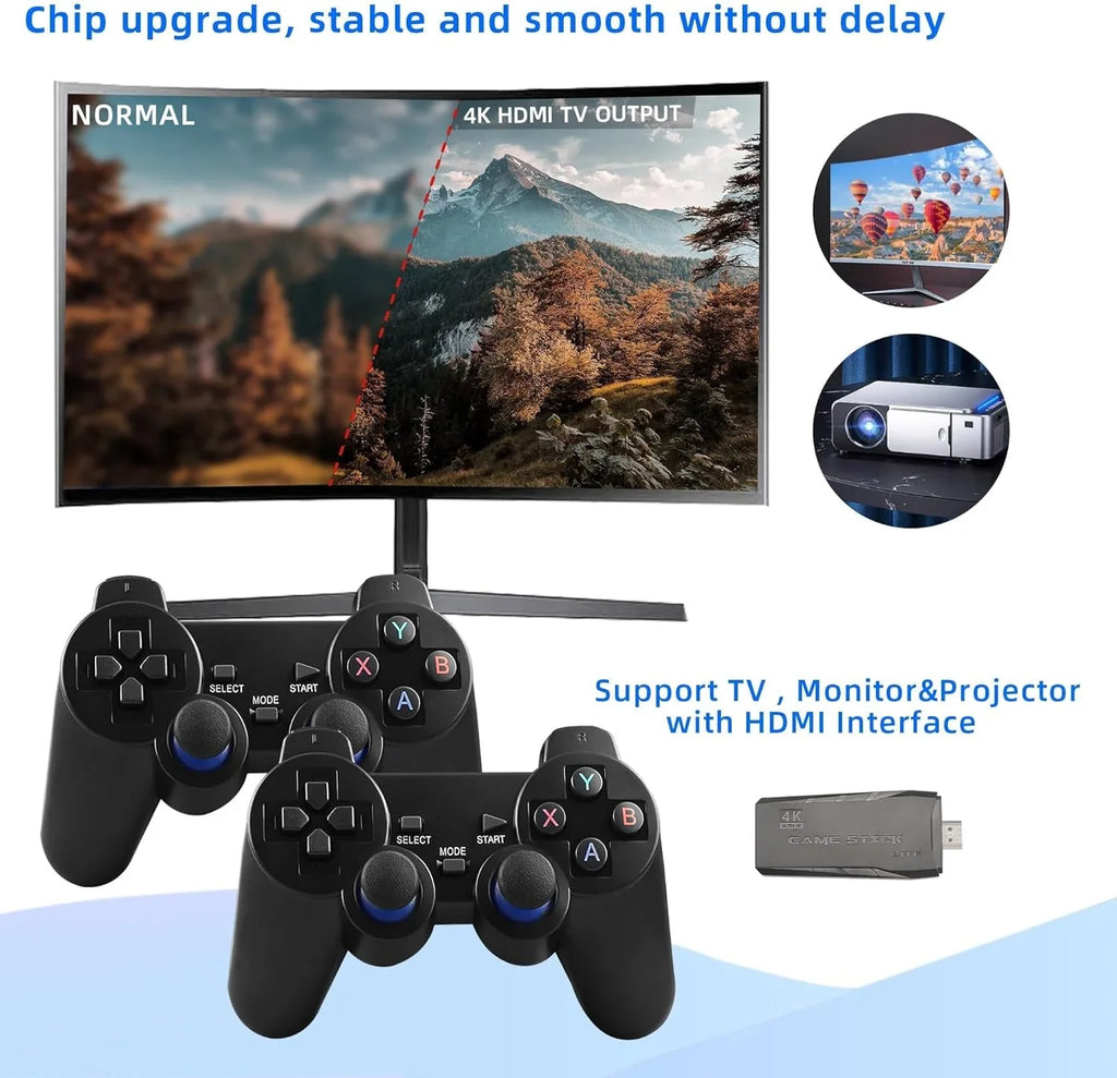 Game (64G) Wireless Retro Built Video Retro 9 Output Plug HD Play Emulators, in Console and 10000+ Stick,Wireless with Stick Game Game 2.4GHz 4K Games, Controllers