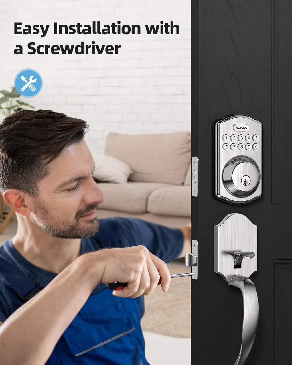 Front GOURE Keyed Sets, Entry RE001 Keyless Handle, Lock, Auto Password, Anti-Peeking Deadbolt, Door Entry, Keypad Lock, Lock Electronic Bronze with Oil-Rubbed Door Handle Smart