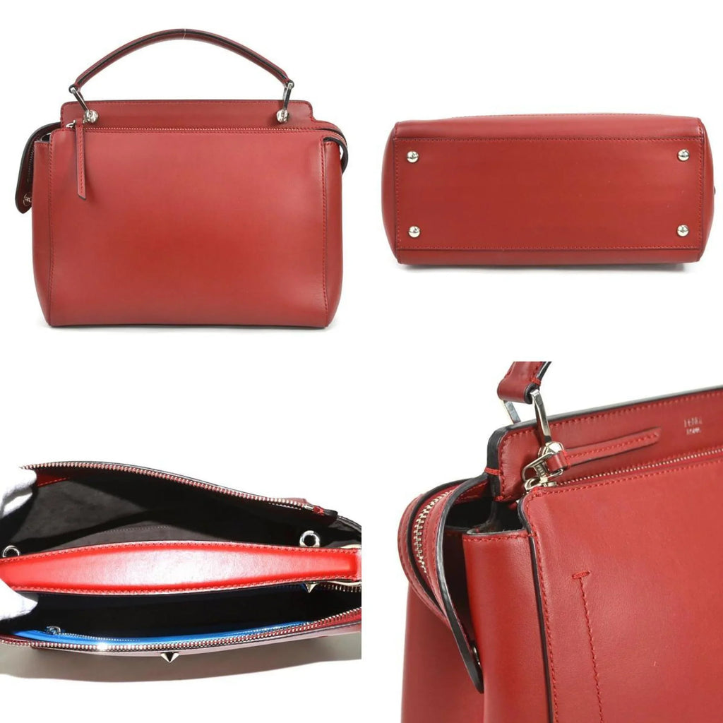 FENDI red handbag dot shoulder (Good) ladies com e55932a Pre-Owned Fendi leather bag silver