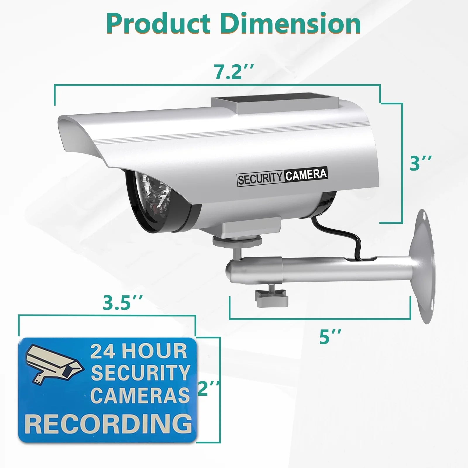Sticker Surveillance Silver Solar LED CCTV Dummy with Camera Security Indoor Simulated Powered 4 Security 1 Alert Decal Dome Bullet Fake Outdoor (SOLTC-S4), WALI Light, Packs,