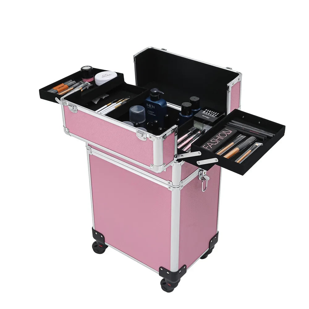 Case,Pink Makeup Drawers with Rolling Train Trolley Zeng Case Case Makeup