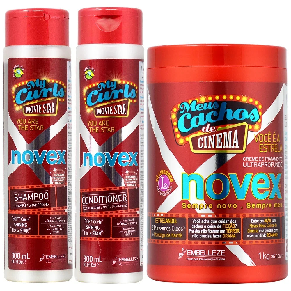 Shampoo Novex Conditioner curls Movie 10.1oz Processing 3 + 10.1oz + Star My Caps Mask 35oz +