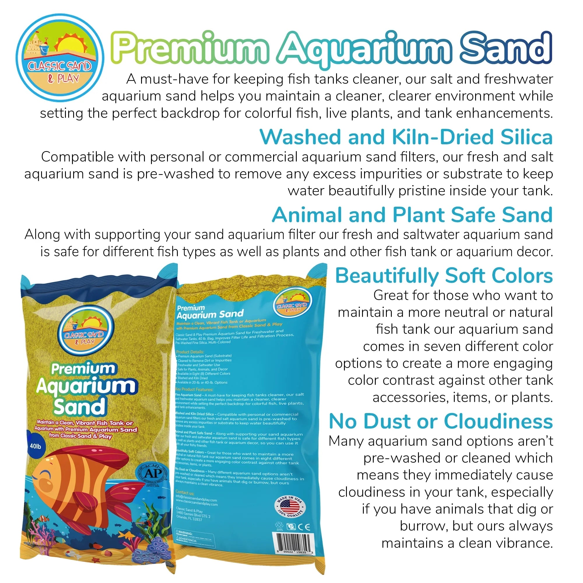 lb. & Sand 40 Freshwater Saltwater Tanks, for CLASSIC and Yellow SAND Natural Aquarium PLAY