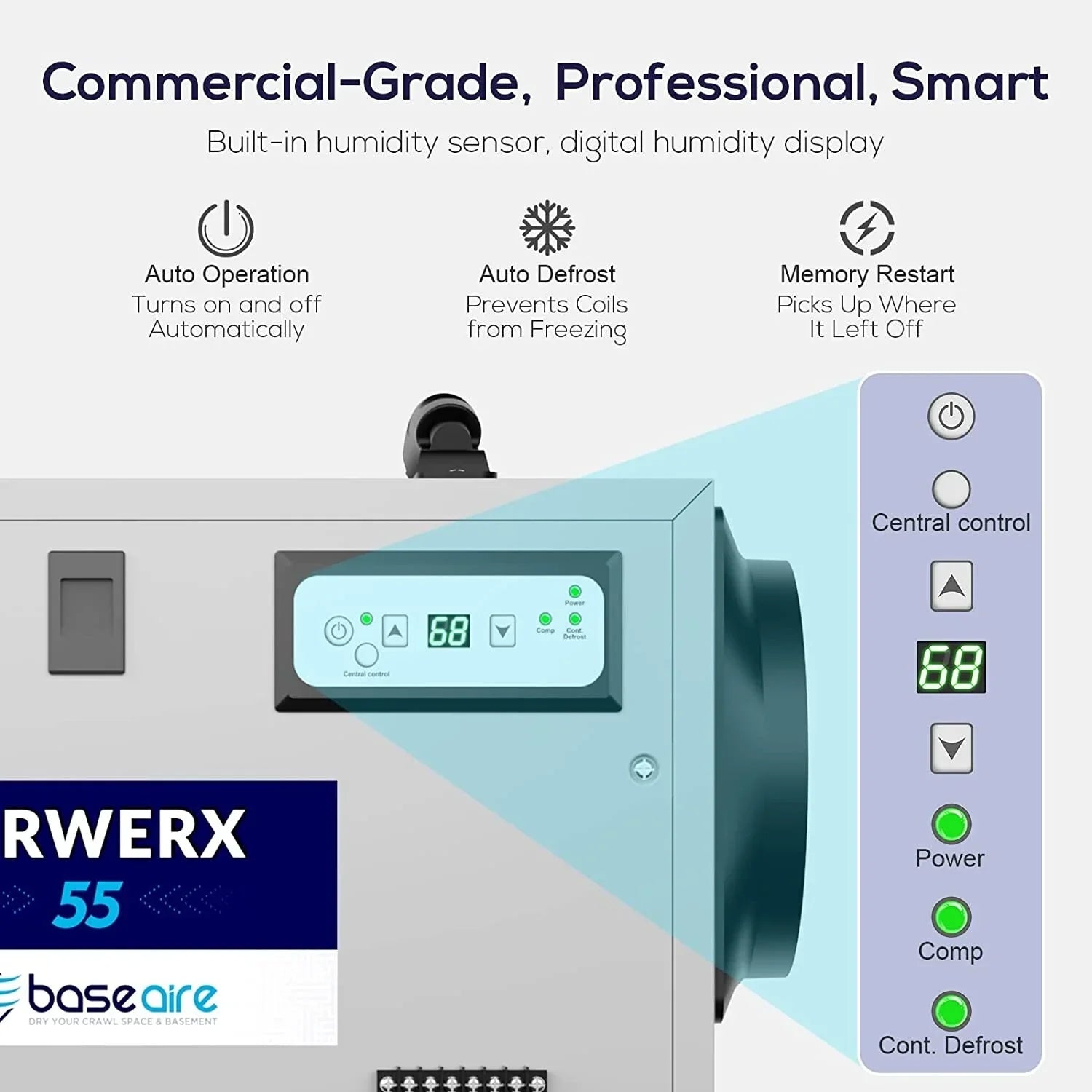 Refine Auto 113 BaseAire Spaces, Treatment Air Dehumidifier Drain Pint Starting with Defrost, Commercial Crawl Memory for Basements, Hose
