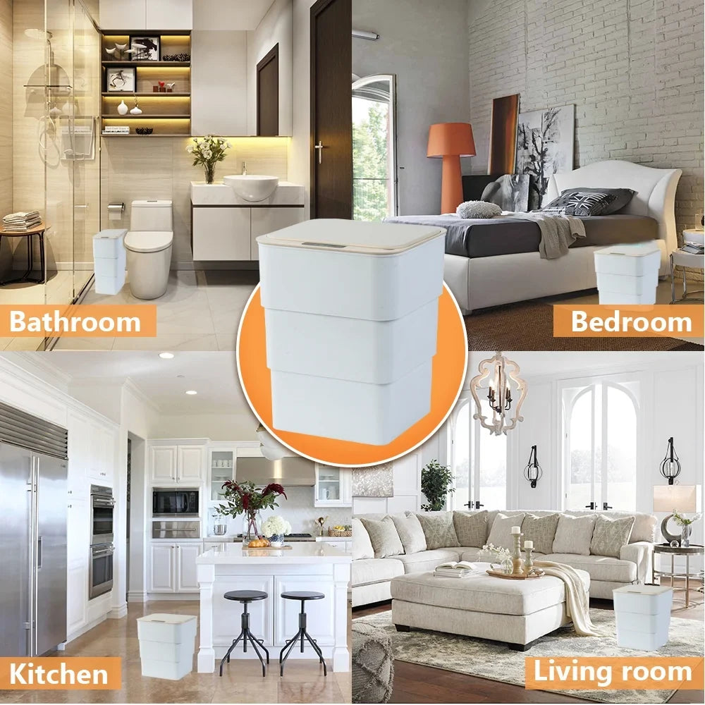 Office, with Can White Folding Mode Bathroom, Trash Can, Touchless Automatic Aromatherapy 18L/4.8 Gallon for Kitchen, Garbage Holdpeak