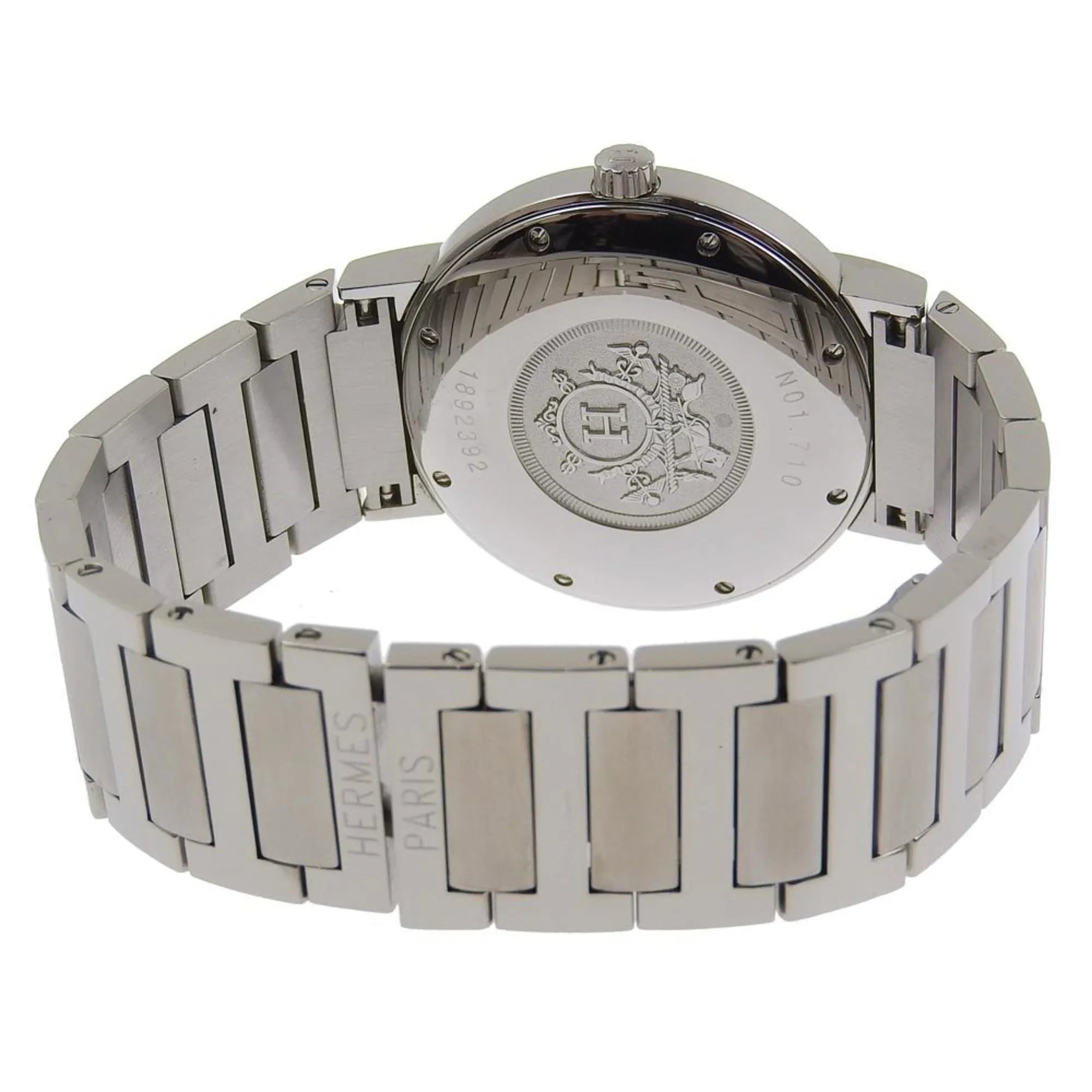 Quartz Stainless Analog White Watch Made Nomad Swiss Steel Pre-Owned Men's NO1.710 Hermes Display Dial Silver (Fair)