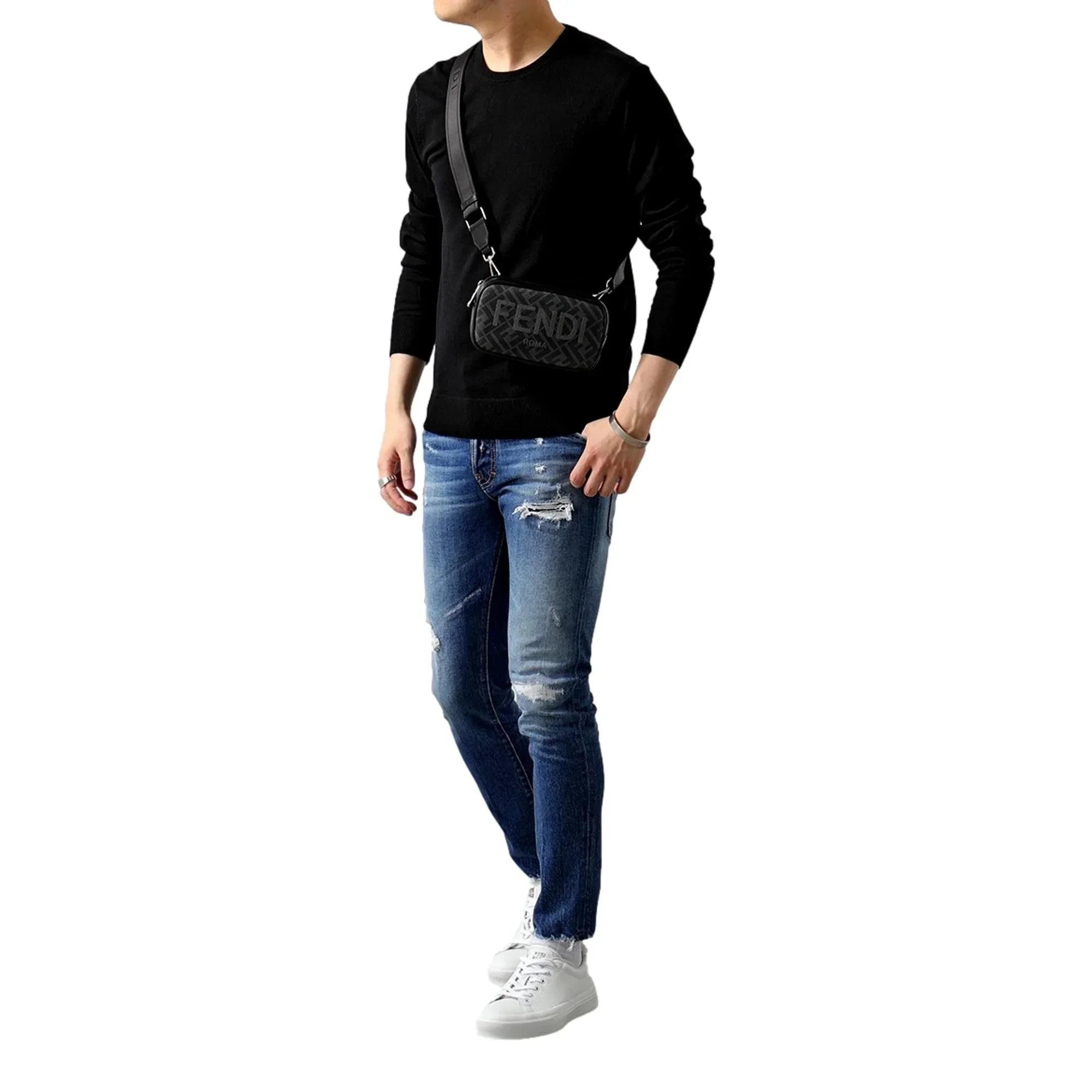 Crossbody Fendi Bag Camera Roma Zucca Black Mini Canvas