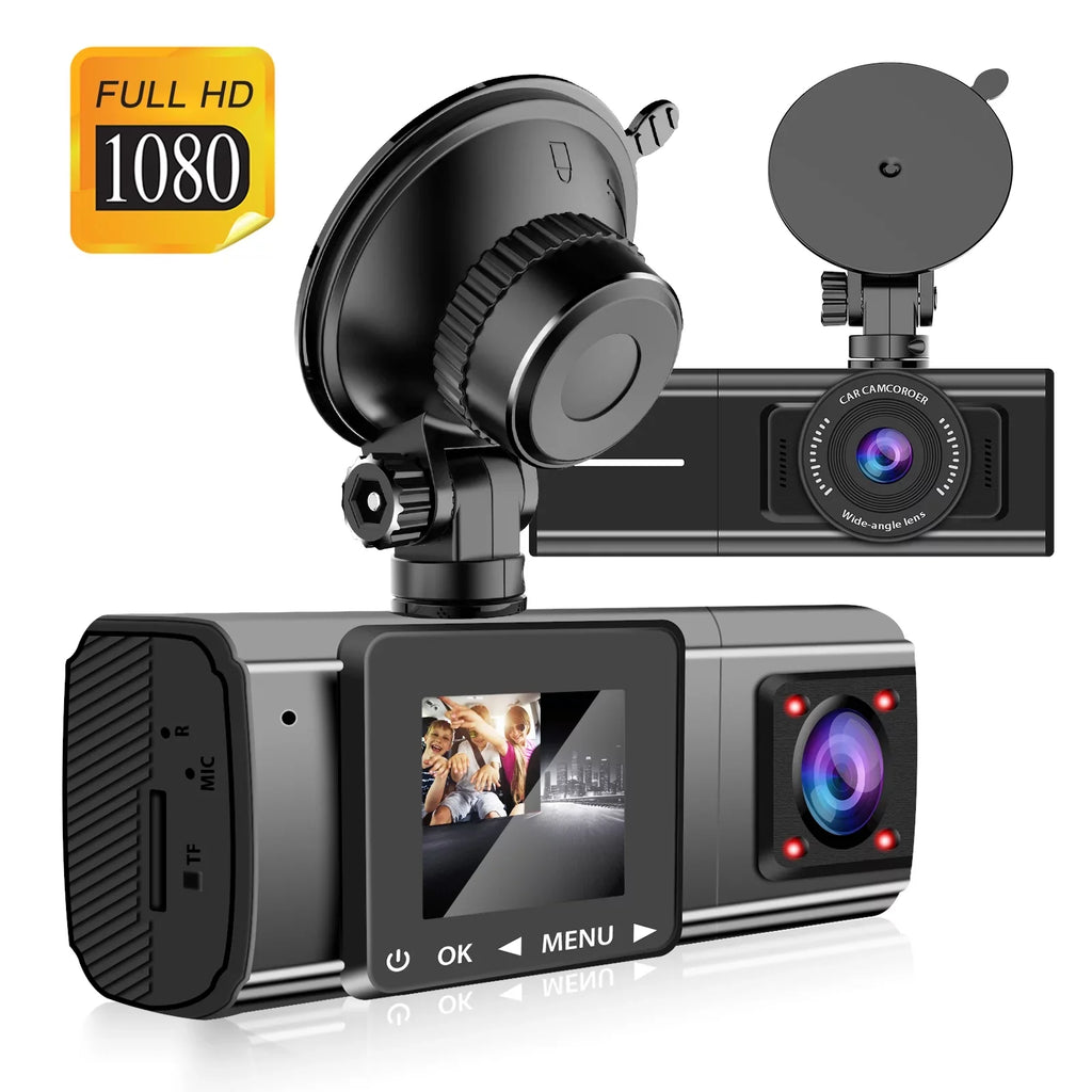 Recorder Dash DVR 1080P Night TSV Dual Insides Loop Parking - Dual Camera, Lens Wide Angle, G-Sensor, Vision, Black with 170° Mode Driving Front Cam, Recording, Car