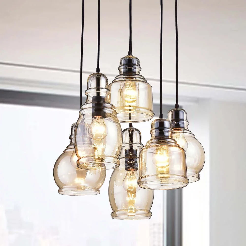 Lighting The Pendant Base Store Cognac Glass Round Black Antique and 6-light Mariana