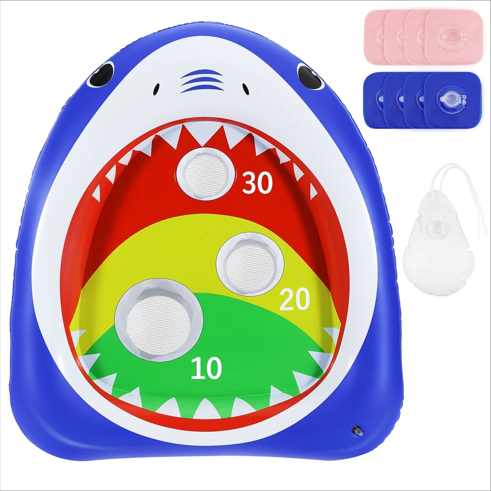 Pool Toy Kids Carnival, MoKo Toss Family 8 Shark Ring Games for Party Inflatable Floating Blue Summer Sandbag, Toys Adults Water with