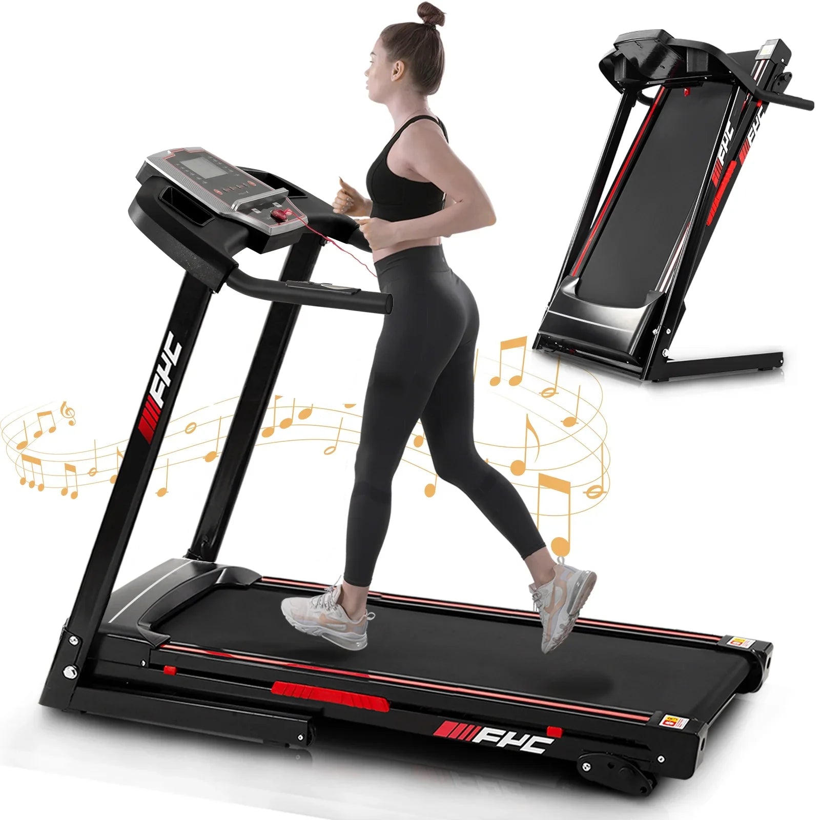 Portable Black 3.5HP Home Pouseayar Treadmills Foldable with - Incline, Folding for