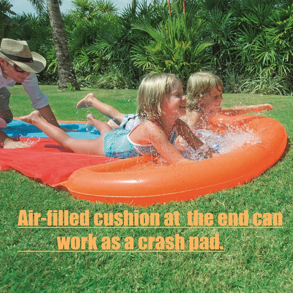 Racer Water Water Sprinkler Slides Adults (Yellow Blue) & Double Kids with Lawn Slide Slip Summer Toys ,16Ft Water Toy + with Terra for Splash