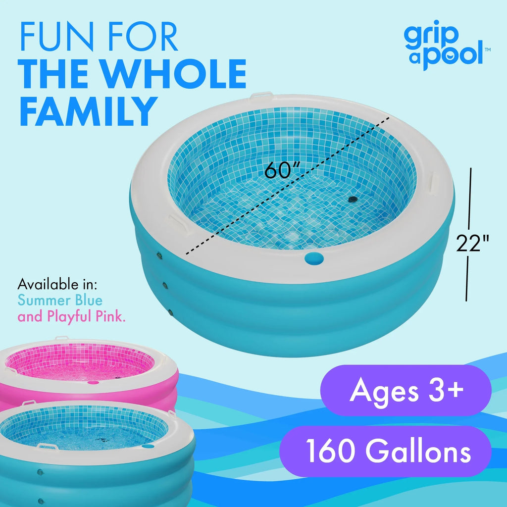 Inflatable Handle Round Up Pool Perfect - for Pool Kid Kiddie Bars Ages Drain 4 Swimming Grip Large Floor Padded Blow and 60"x22" Kids Round Adults 6 with and with 8+ 7 5