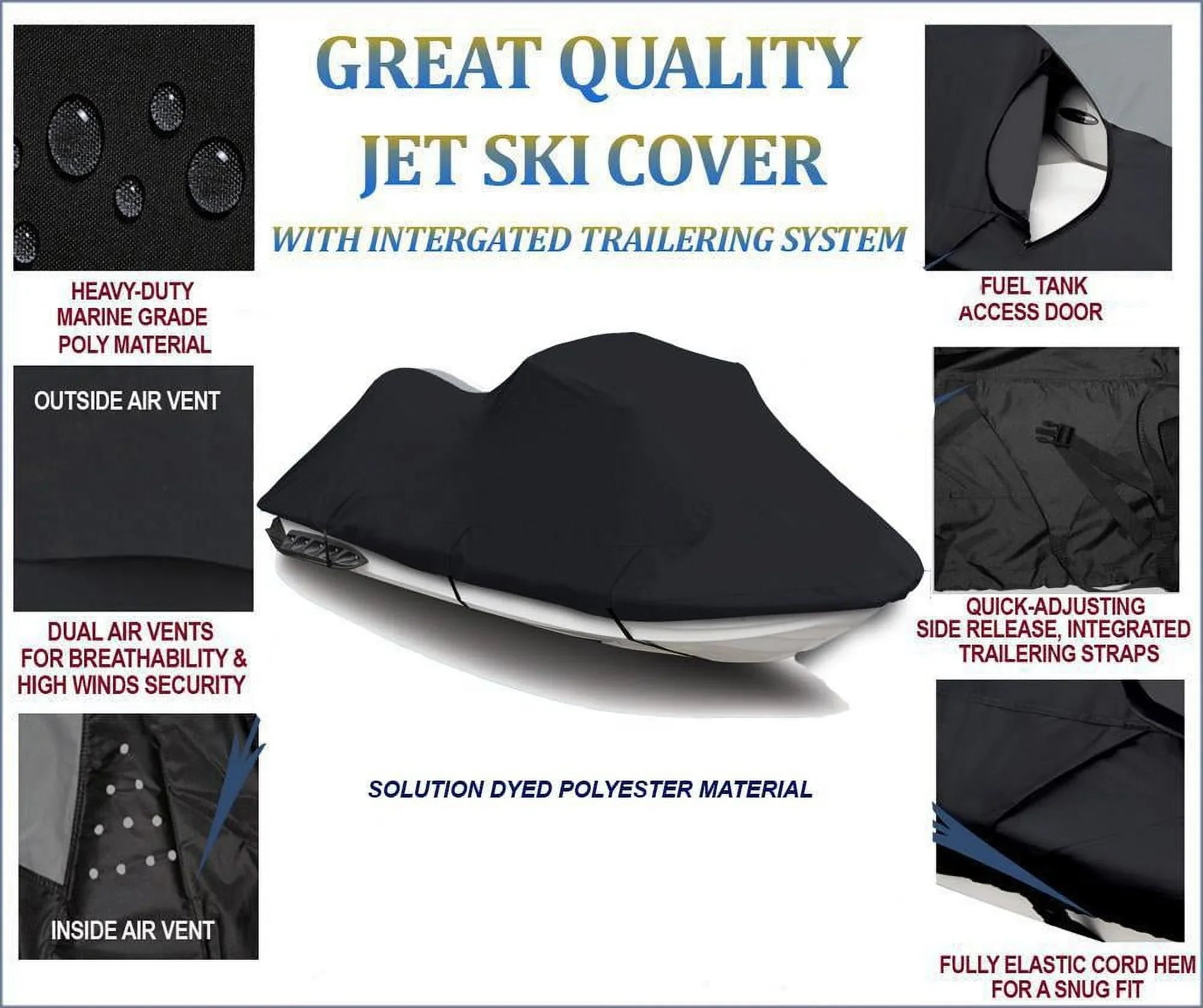 JetSki PWC Deluxe 1992 1995 Cover Doo BLACK Cover Jet GTX 600 Ski 1994 1993 Sea DENIER for Sea-Doo Compatible