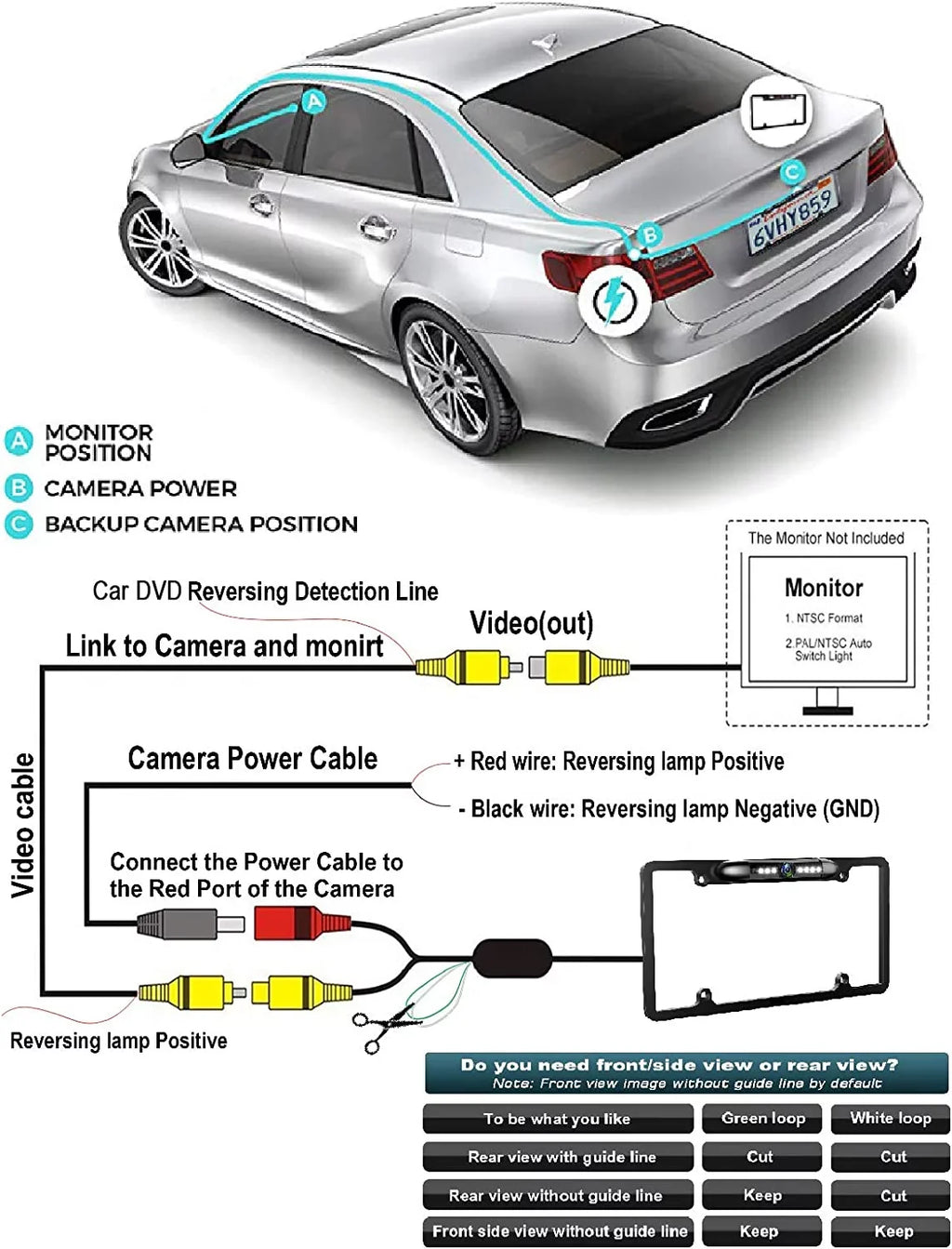 Plate Rearview DMX-125BT Kenwood DMX125BT Waterproof Black Backup for Camera License