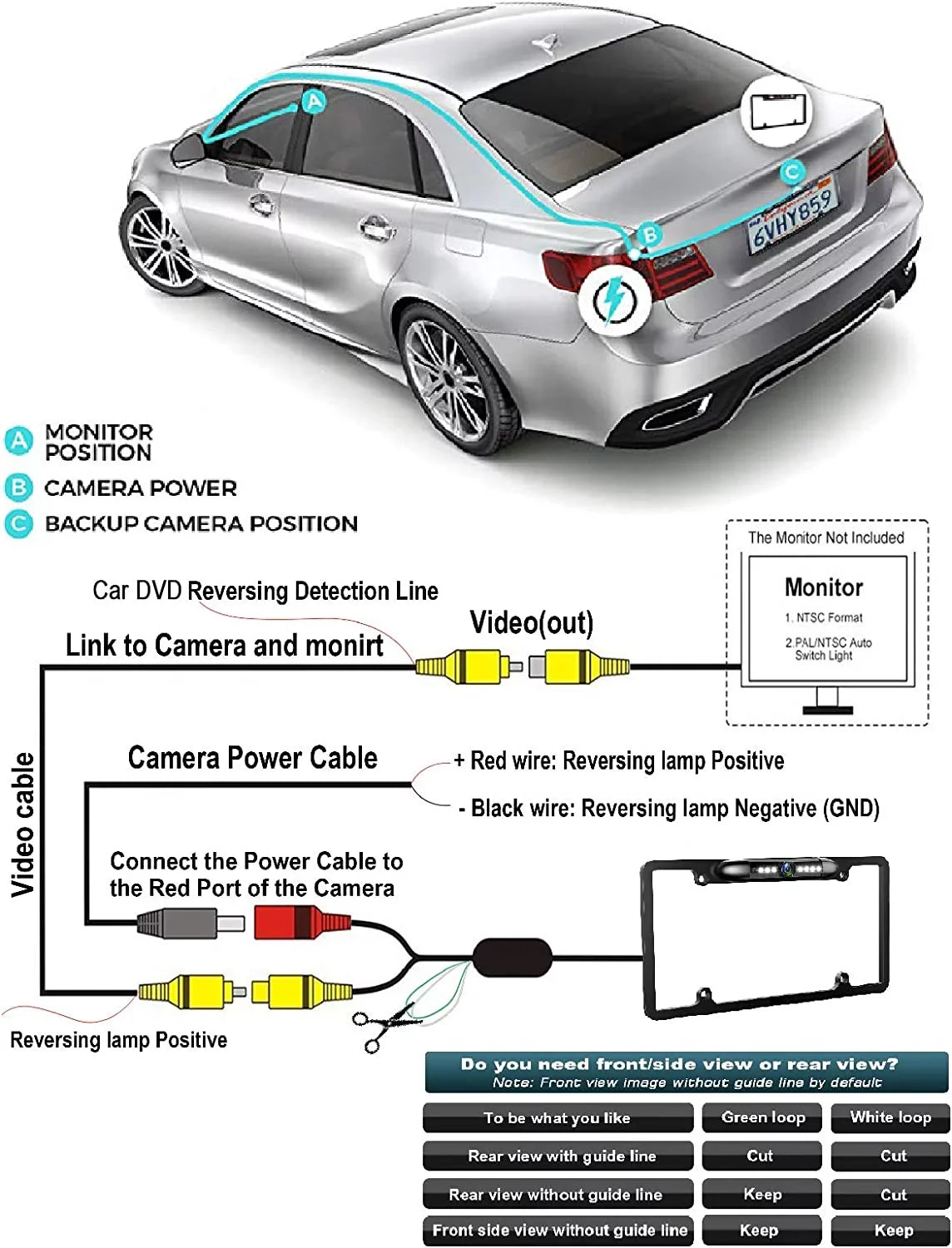 Plate Rearview DMX-125BT Kenwood DMX125BT Waterproof Black Backup for Camera License