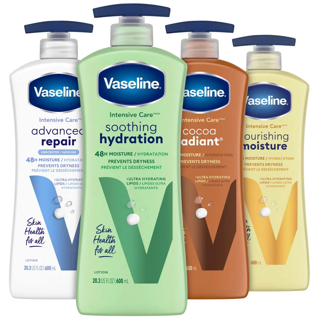 Ea For Radiant/Essential Set Body Lotion Skin, Care Repair/Cocoa Soothing Intensive Vaseline Men Piece Lotion Oz Ultra-Hydrating 20.3 Hydration/Advanced - (4 & Set). Women Dry Healing, For