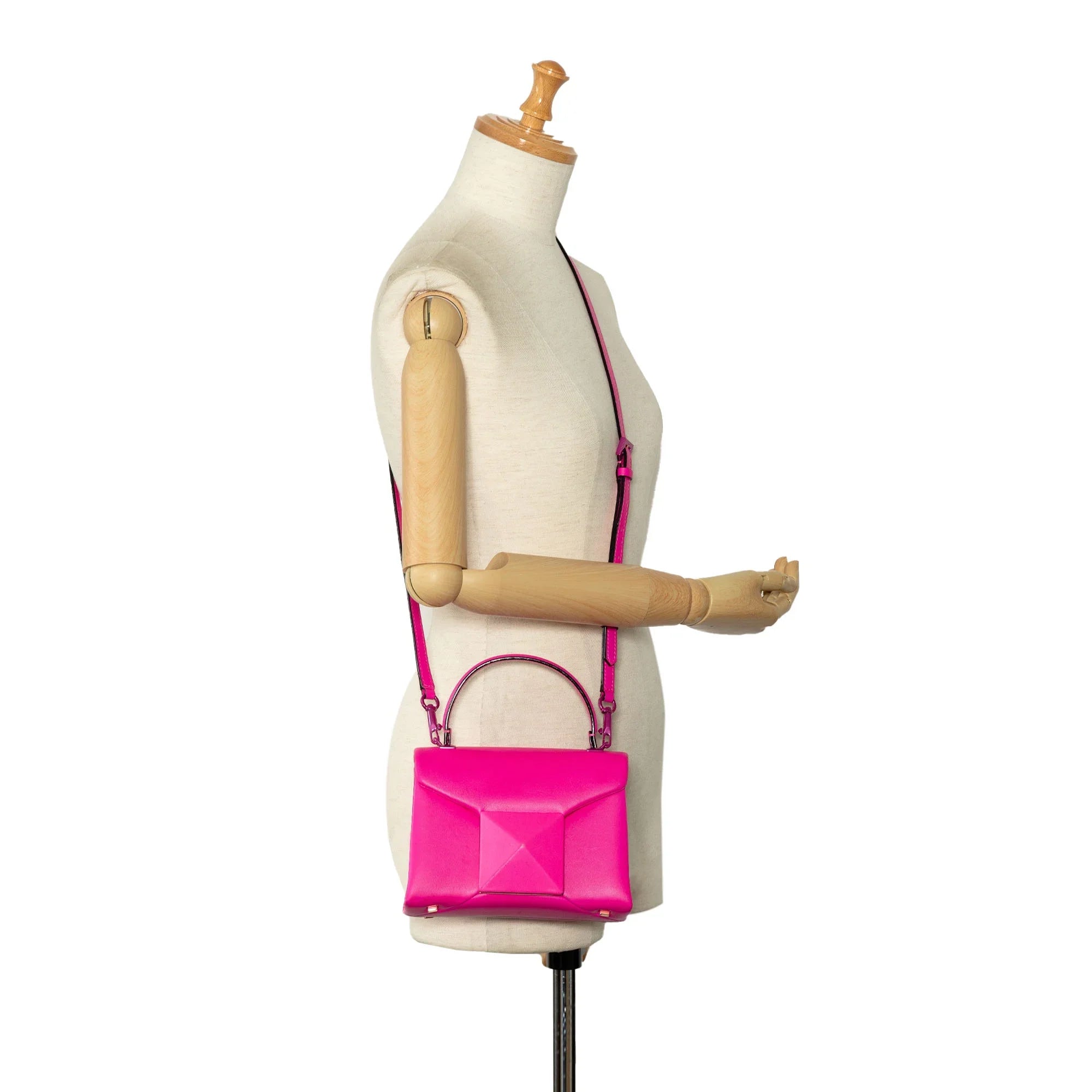 Mini Pre-Owned Unisex Stud Satchel (Good) Valentino Leather Authenticated Calf One Pink