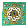 aq5159 LUNA Embroidery Amusement Silk 100% Green Scarf Muffler Park (Good) Pre-Owned Carre PARK 90 Hermes Carousel HERMES