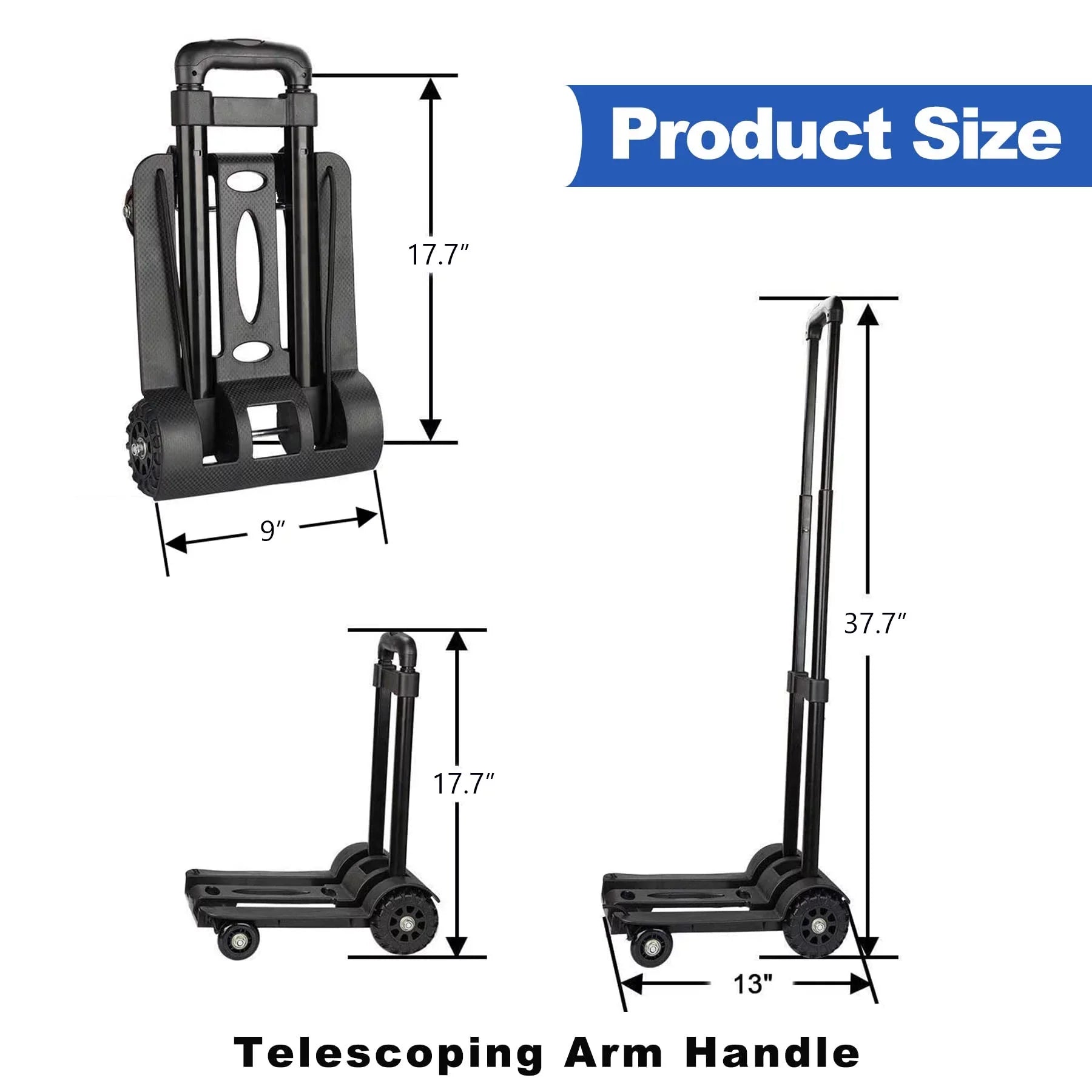 Office Big for for Wheels and Utility Lightweight for Luggage Travel Hand Cart siisll Heavy Capacity Home, Folding Black Platform Luggage Cart Cart Collapsible Folding Cart Duty Truck Use. with Moving
