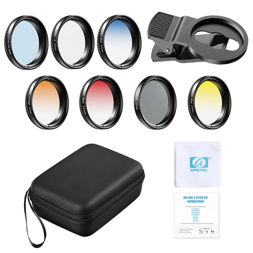 with Filter Smartphones Kit Filters Lenses CPL Suitable Professional Red Graduated Camera 37mm for Blue and Yellow APEXEL 7in1 Star Phone Most APL-37UV-7G Orange 37mm Lens