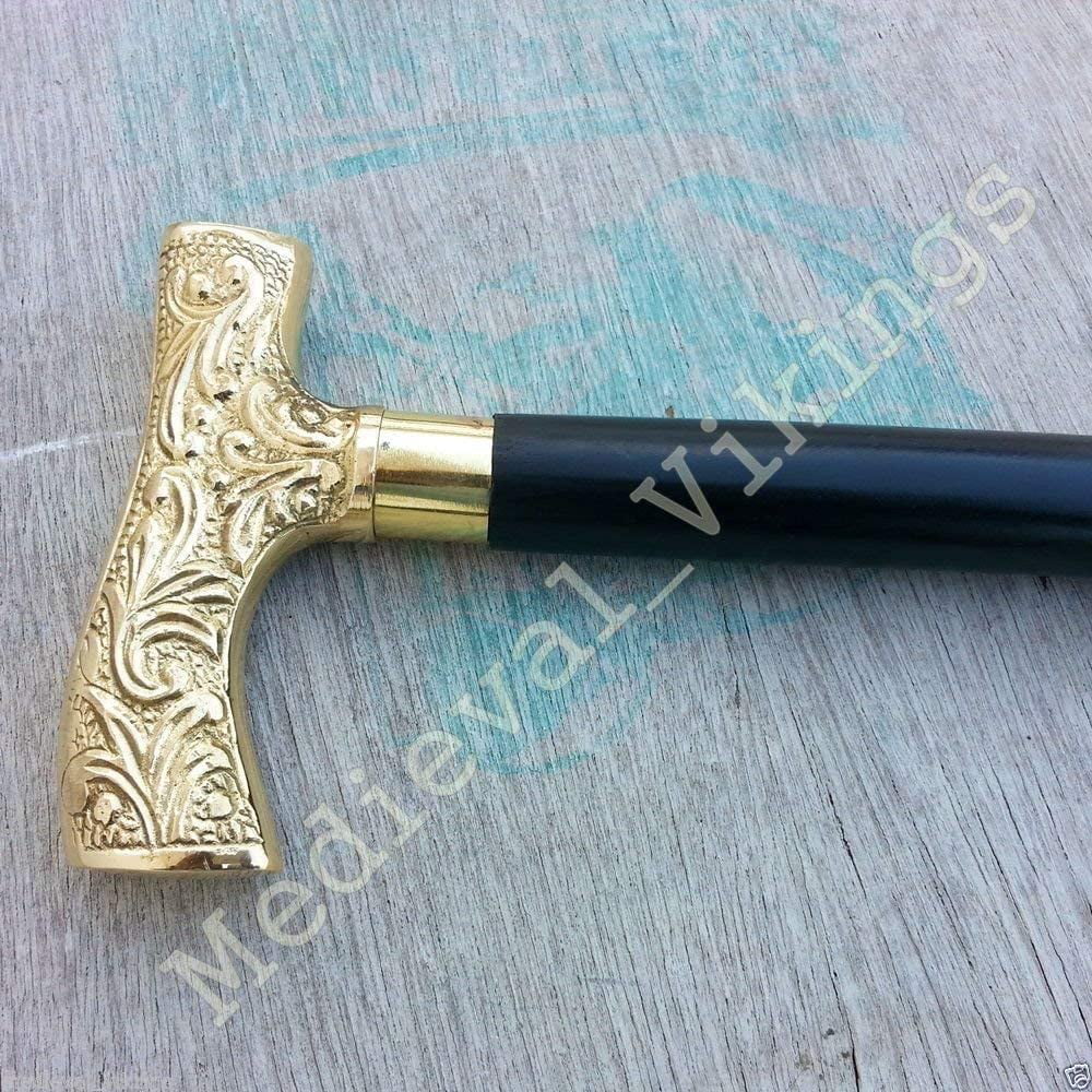 Black Walking Decorative With Polished Brass 36" Handle Stick