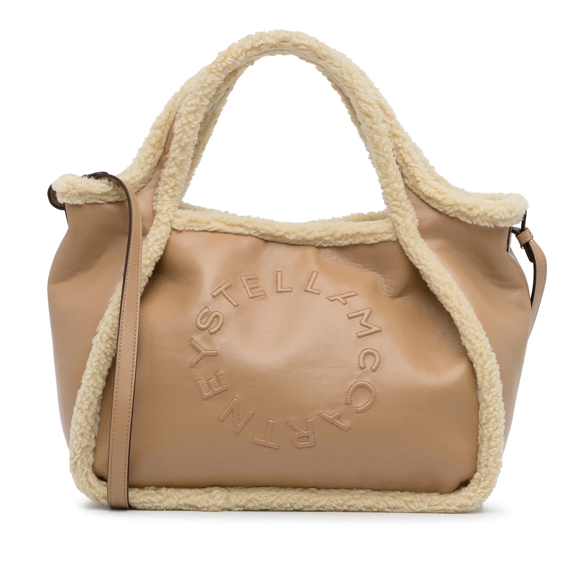 Shearling Pre-Owned Stella (Good) Authenticated Fiber McCartney Unisex Satchel Fabric Brown Stella Trimmed Logo Chemical